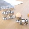 REOVE Egg Cups Set Stainless Steel Soft Boiled Egg Cups Holder Stand Egg Cup Tray Include 4 Eggs Kitchen (Silver)