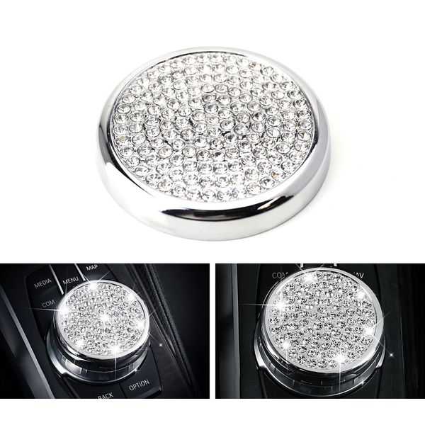 Crystal Silver Center Console iDrive Multimedia Controller Knob Cover For BMW