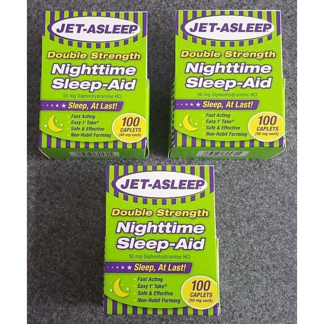 Lot of 3 Jet-Asleep Double Strength Nighttime Sleep-Aid, 100 Count