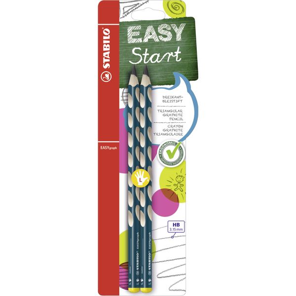 Ergonomic Graphite Pencil - STABILO EASYgraph - Left-Handed - Pack of 2 - Petrol - HB