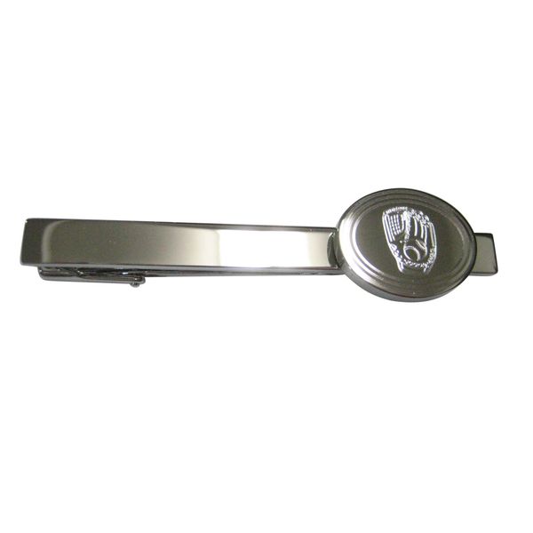 Kiola Designs Silver Toned Etched Oval Baseball Glove Tie Clip