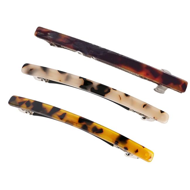 4 Pack Hair Barrettes, Tortoise Shell Celluloid Hair Clips, Long and Thin Handmade Celluloid Hair Clip, French Retro Automatic Hair Clip, for Women Fine Medium Thick Hair Style