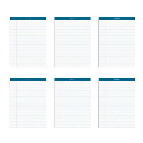 TOPS Docket Writing Tablet, 8-1/2 x 11-3/4 Inches, Perforated, White, Legal/Wide Rule, 50 Sheets per Pad, 6 Pads per Pack (63416)
