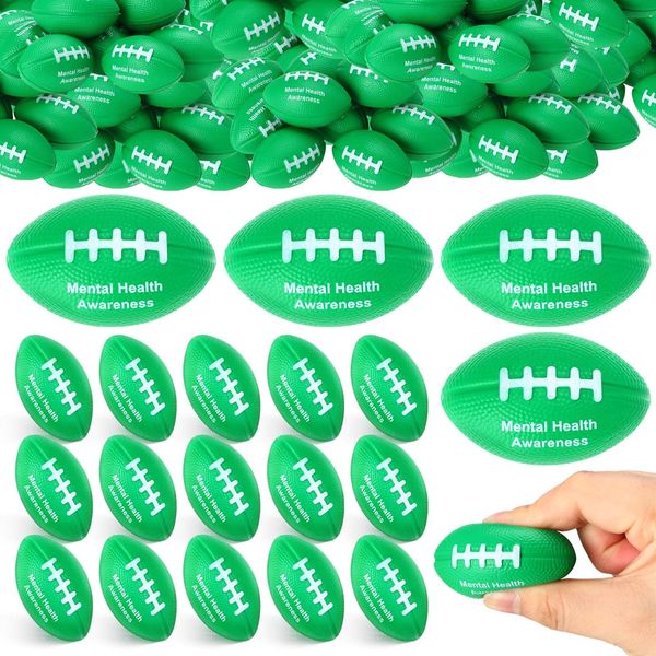 Gemscream 50 Pcs Mental Health Awareness Mini Football Stress Ball Green Foam Football Toys Mental Health Gifts Anxiety Relief Toys for Fundraiser Gifts Supporting Minds Stop The Stigma