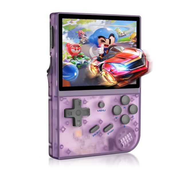 Anbernic RG35XX Handheld Game Console Retro Games Consoles with 3.5 Inch IPS Screen 64G TF Card 5474 Classic Games 2100mAh Battery Support Linux and Garlic Dual Stylem, HDMI and TV Output Purple