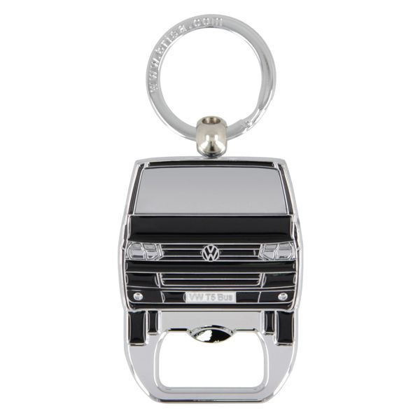 BRISA VW Collection - Volkswagen Keychain Ring Keychain Accessory Keyholder with Bottle Opener in T5 Bus Campervan Design (Black)