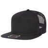 OTTO Round Flat Visor SNAP 5 Panel Mesh Back Trucker Snapback Hat - Black