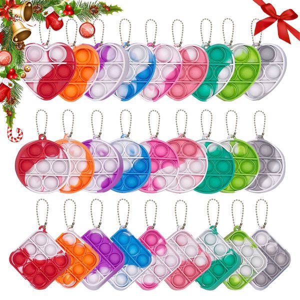 27 Pcs Mini Pop Keyring Fidget Toys, Party Bag Fillers for Kids, Silicone Fidget Keychain Poppet Bubble Anxiety Stress Relief Sensory Toys for Adults, Kids Classroom Exchange Gifts for Boys and Girls