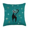 MCM Retro Atomic Mid Century Modern Space Cat Turquoise Throw Pillow