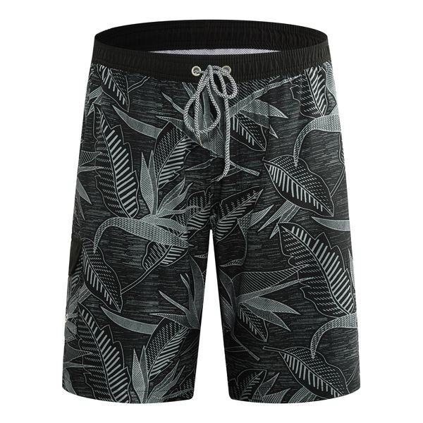 APTRO Herren Badehose Lang Boardshorts Schnelltrocknend Sommer Badeshorts Badeshorts Schwimmen Shorts mit Innenhose Blatt Schwarz MK370 XL