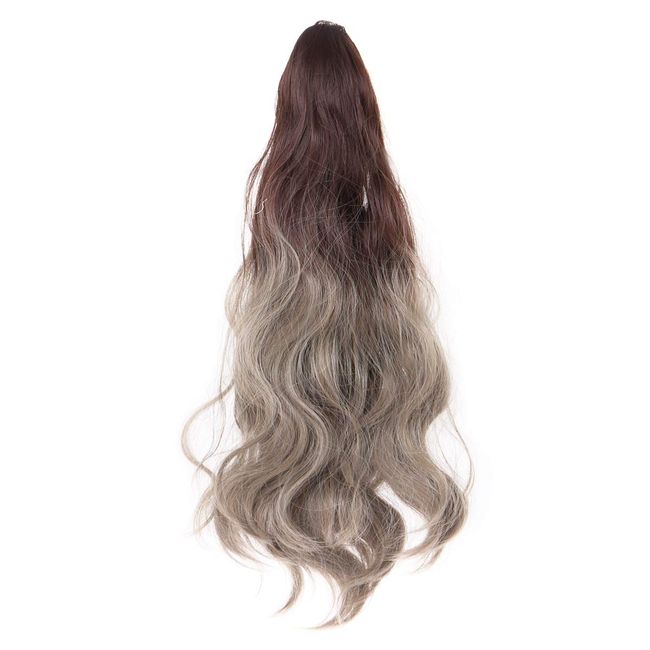 TefuRe M056 Hair Extensions, Quick Detach, Ponytail, Wig, Wave dark brown × gray,