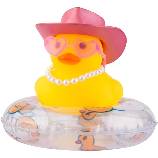 MuMyer Yellow Duck Car Ornaments Rubber Duck Car Dashboard Decorations with Mini Love Glasses Swim Ring Cowboy Hat Necklace for Car Dashboard Decoration(L7)