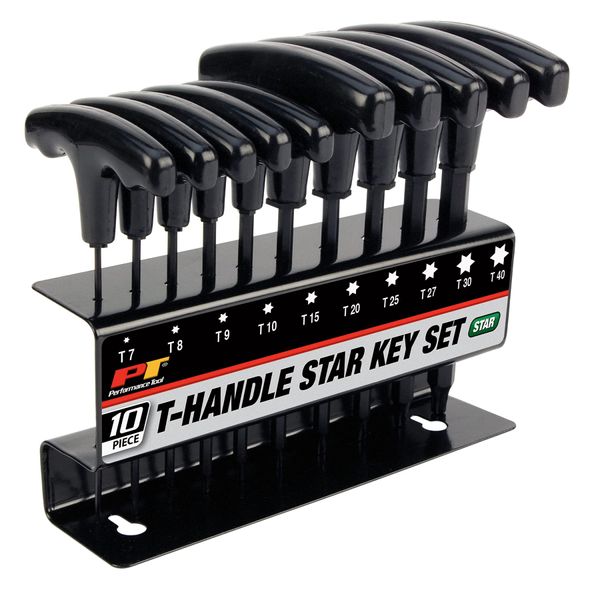 Performance Tool W80276 10-Piece Star T-Handle Allen Wrench Set, Long Arm Hex Key Wrench Set