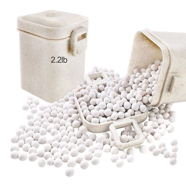 M&C Music Color Ceramic Baking Beads Pie Weights Reusable 10mm Natural Pie Beads Ceramic Stoneware with Wheat Straw Container 35 Oz Total (2.2Lb|1000g) (Beige)