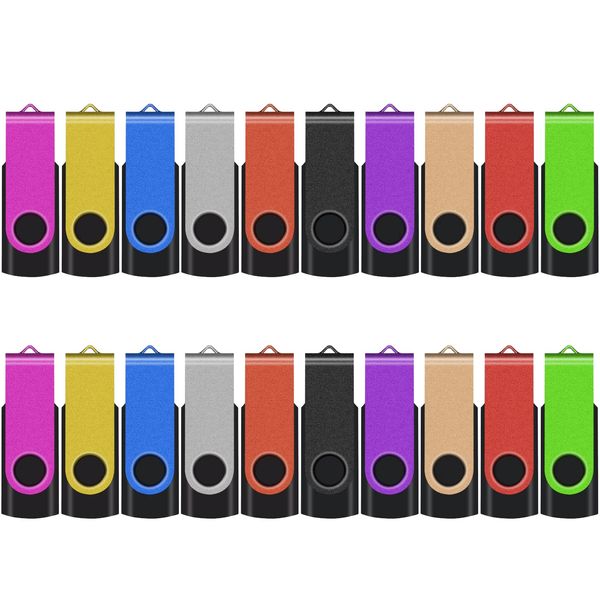 TEWENE Low Capacity 1GB 50 Pack 10 Colors Rotating Flash Drive Commercial USB Flash Memory USB Flash Memory with Lanyard Premium Scrub Texture Mixed Color