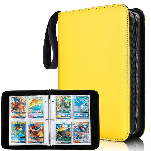 Card File, Card Binder, Sticker File, 4 Pockets, Holds 400 Cards, Portable Zipper, Collect Card Sheets, Other Game Cards (4 Pockets, Yellow)