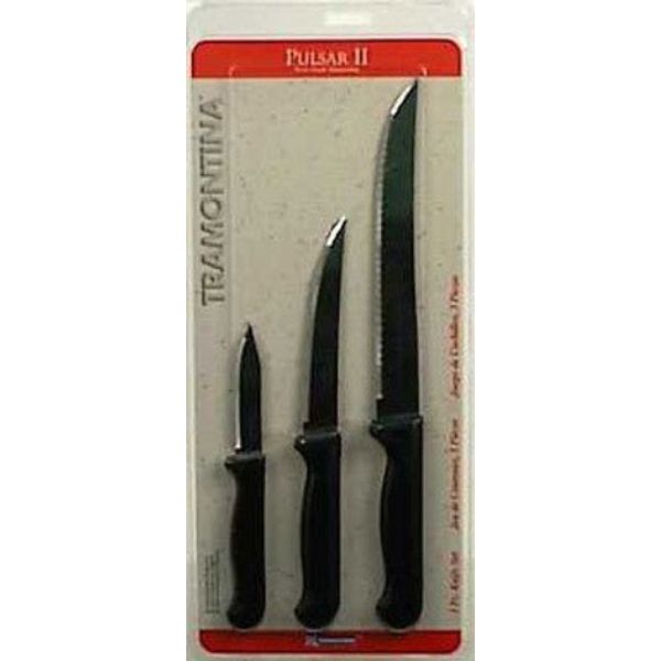 Tramontina Plastic Handle Knife Set 5" Carbon Micro-Serrated Blister Pack 3 Pc.