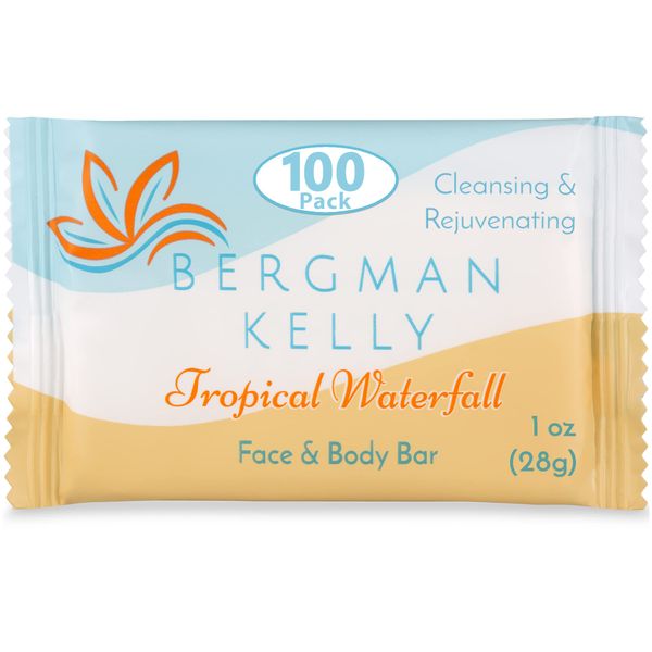 BERGMAN KELLY Hotel Soap Bars (Tropical Waterfall, 1 oz, 100 PK), Travel Size Luxury Bulk Amenities Bar Soap, Mini Individually Wrapped Rectangular Soap, Small Toiletries for Airbnb, Motel, Guest Bath