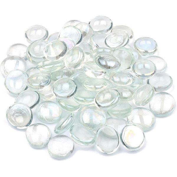 ARSUK Glass Pebbles Decorative Stones Beads Nuggets Gems Mosaic Tiles for Vases Craft Garden Bowls Fish Tank (70-80 Clear Pebbles) (180 pcs Clear)