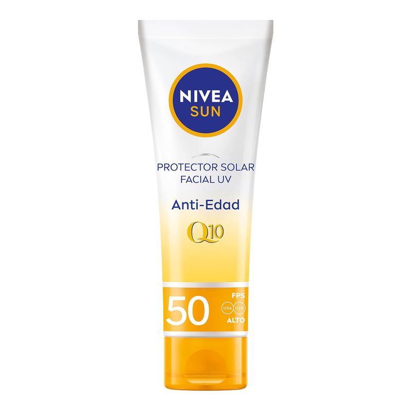 NIVEA SUN Protector Solar Facial Anti-edad (50 ml), Enriquecido con Q10 ...