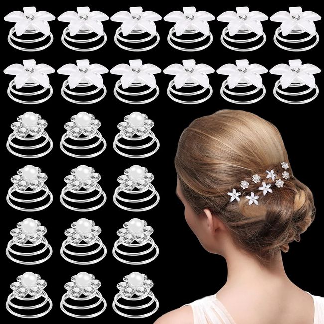 24 Stück Hochzeit Haarnadeln, Brautschmuck Blumen Haarnadeln, Curlies Spiralen Haarspiralen Haarspinnen Glänzend Braut Haarschmuck für Mädchen Brautfrisur Kommunion Party