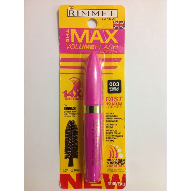 Rimmel The Max Volume Flash Mascara, Extreme Black #003 .27 fl oz (8 ml) NEW.