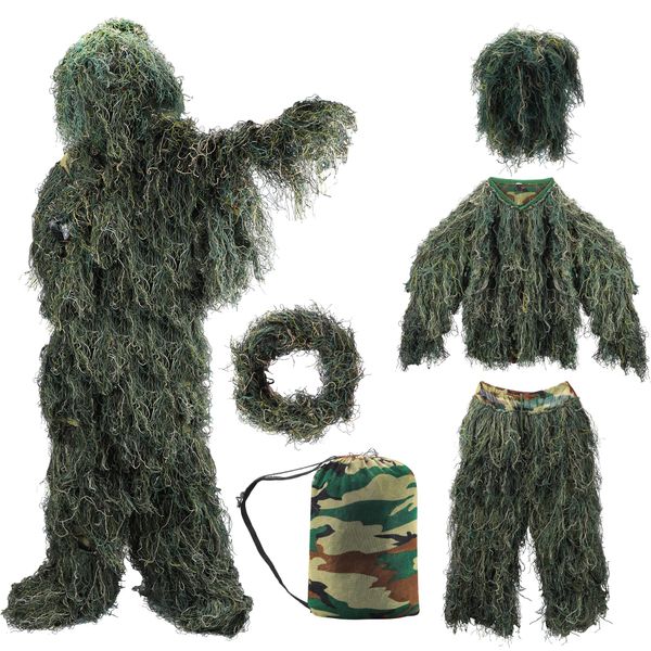 ZORVEM Ghillie Suit, 3D Camouflage Hunting Apparel for Kids/Youth/Teen(S/M/L/XL/XXL)