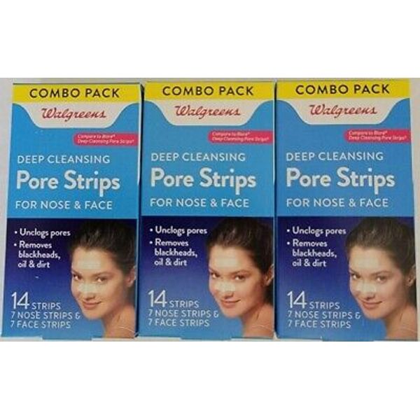 Walgreens DEEP CLEANSING Pore Strips unclogs pores NOSE & FACE 14 each Lot of 3