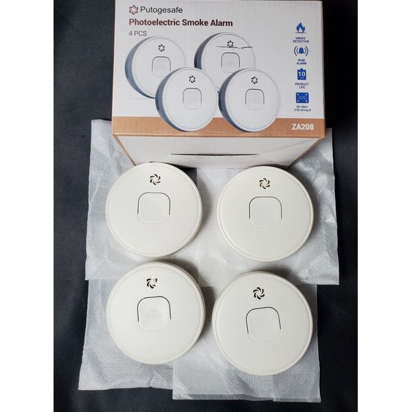 4-Wireless Putogesafe Photoelectric Smoke Detector Battery Smoke Alarm ZA208