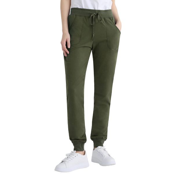 Weintee Women's Cotton Jersey Pocket Joggers XXL Army Green