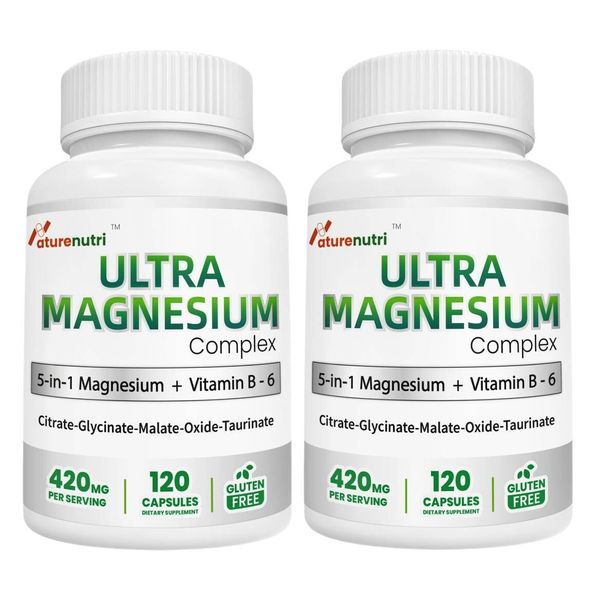 2Packs Magnesium + B6 – 5 Forms, 420mg, 240 Caps, Stress Relief