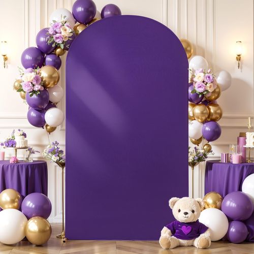 Purple Arch Cover 6FT Spandex Fitted Wedding Arch Stand Covers Round Top Chiara Arch Covers Stretchy Backdrop Cover for Birthday Party Ceremony Banquet Decoration