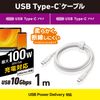 Elecom MPA-CC1GSM10WH USB Type-C & Type-C Cable, USB PD Compatible, 100W, 3.3 ft (1 m), Silicone, Mesh, White