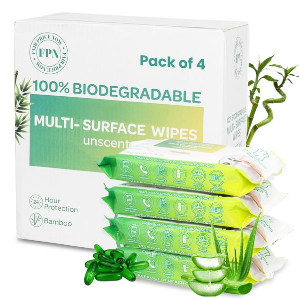 Multi-Surface Cleaning Wipes Bulk Unscented Large Wet Wipes 4 Pack 240 CT