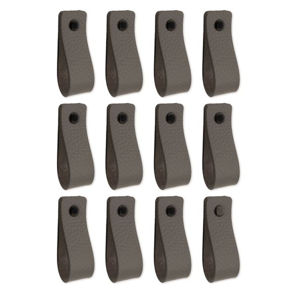 Brute Strength - Leather Handles for Furniture - Dark Grey - 12 pcs - 16,5 x 2,5 cm - Cabinet Handle, Door Handle for Kitchen, Bathroom, cabinets, Dresser, Wood