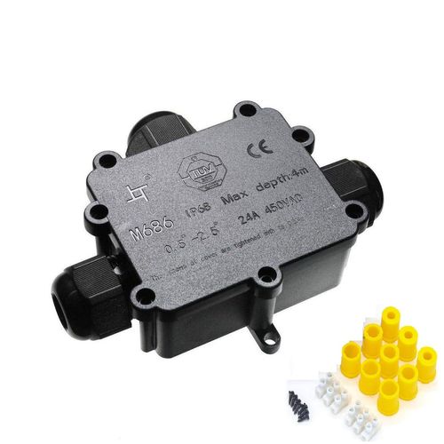 Junction Box Outdoor Waterproof IP68 3 Way Plug Line M25 Coaxial Cable Connector Wire Range 4 to14mm Electrical External Power Cord Junction Boxes