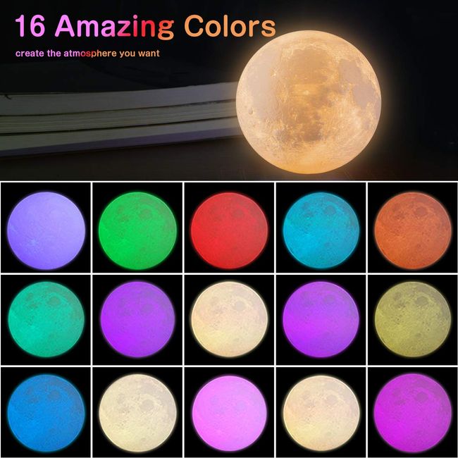 3 Colors LED Magnetic Levitating Moon Lamp 3D Printing Bedroom Lunar Night  Light