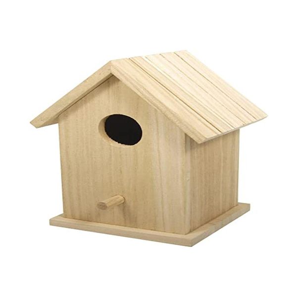 Rayher Hobby 62291000 Decorative Birdhouse with Removable Roof, Natural Wood Nesting Box for Crafting, 12.5 x 10 x 17 cm