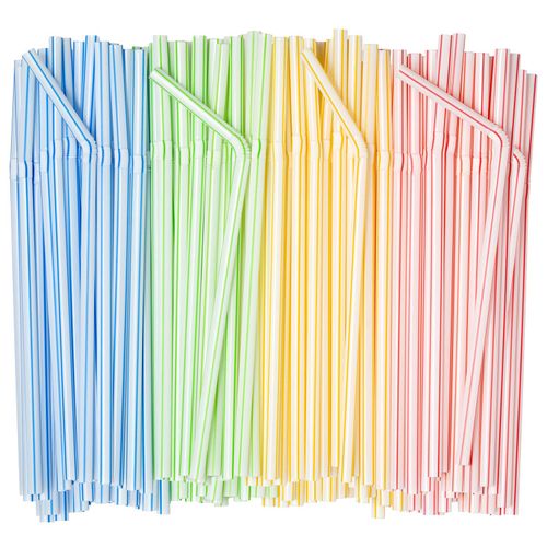 Comfy Package, Flexible Disposable Plastic Drinking Straws - 7.75" High - Assorted Colors Striped [400 Pack]