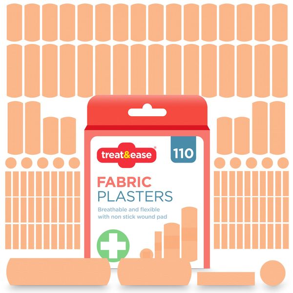 110 SOL Fabric Plasters & Dressing Supplies | Breathable Flexible Assorted Childrens Plasters, Assorted Plasters Kids Finger Plasters for First Aid Kit Plaster First Aid Plasters Fabric