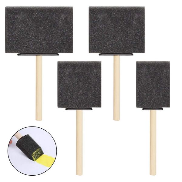 kuou 10 Pcs Foam Brush, Sponge Foam Paint Brushes for Arts and Crafts Painting Craft sponges Tools with Wooden Handle for Acrylics, Stains, Varnishes, Crafts (4 Sizes)