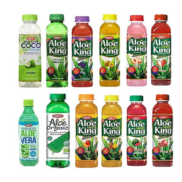 OKF Aloe Vera King Drink – Flavor includes Coco, Sugar Free, Grape, Mango, Pineapple, Watermelon, Pomegranate, Gold Kiwi, Peach, Strawberry, and Organic Aloe Vera Juice (12 Flavors) (Pack of 12)