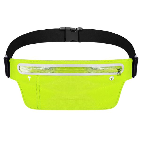 Unisex Sport Waist Pack Running Belt Bag Pouch Adjustable Bounce Free Sweat-Proof Lightweight Slim - Green