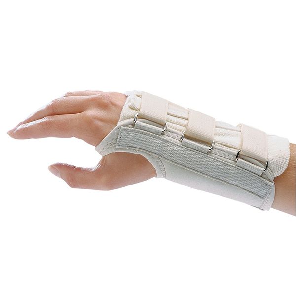 Rolyan D-Ring Right Wrist Brace, Size Large Fits Wrists 7.75"-8.5", 7.5" Regular Length Support, Beige Brace with Straps and D-Ring Connectors to Secure and Stabilize Hands and Wrists,75878