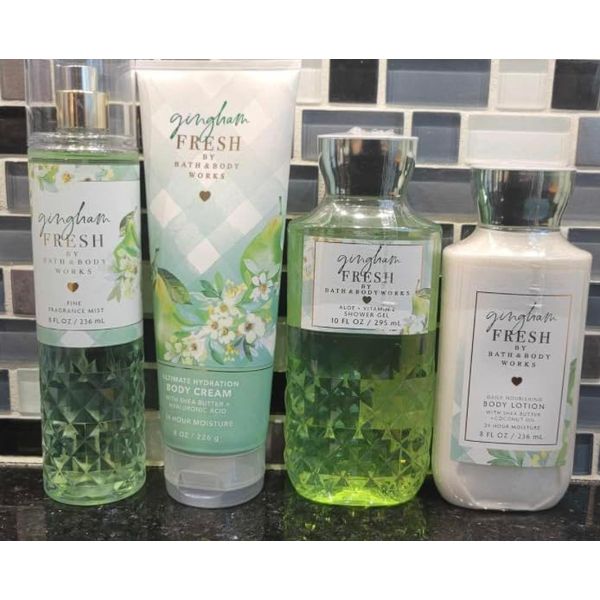 4 Gingham Fresh Pear bath body Set Shower Gel, Body Lotion, Mist and body cream