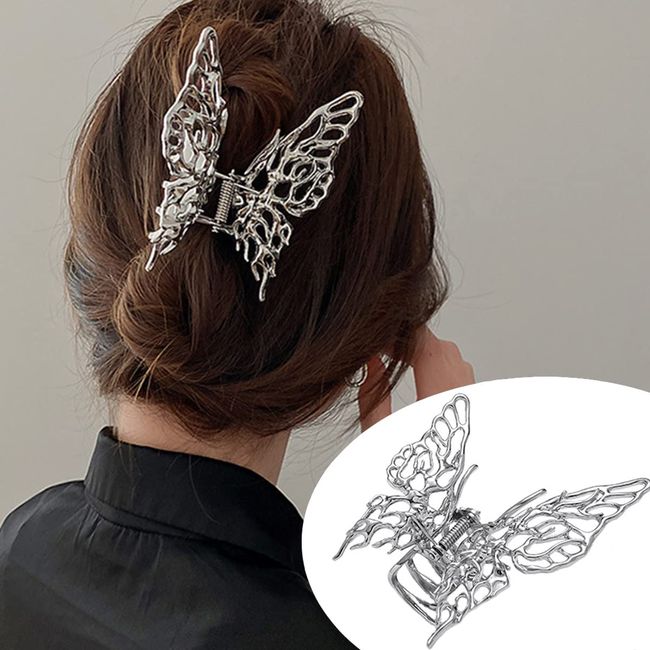 Butterfly Hair Claw Clips Big Hair Clips Silver Metal Hair Pins Jaw Clips Elegant Fairy-like Cute Hair Accessories Hair Barrettes for Women Girls of Thick Thin Hair