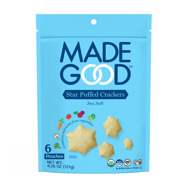 MadeGood Star Puffed Crackers, Sea Salt, 6 Bags (4.26oz Each) Gluten Free Crackers