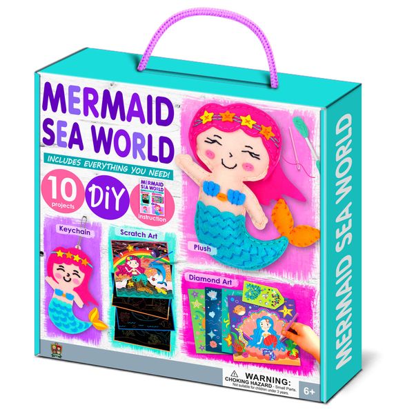 C.S. Kids My Mermaid Sea World 4-in-1 DIY Mega Kit for Kids (10 Arts and Crafts Projects: Sewing Kits for Doll and Keychain, Scratch Art, Diamond Art) Handcraft/Creative Art/DIY