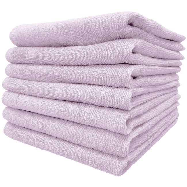 8 Year Towels, Face Towels, 13.4 x 33.5 inches (34 x 85 cm), 100% Cotton, Thin, Quick Drying, Highly Absorbent, Durable, No Bulk, Lilac, Set of 7