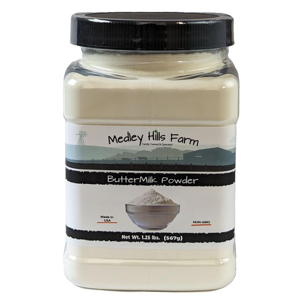 Buttermilk Powder by Medley hills farm 1.25 lbs. in Reusable Container - Perfect powdered buttermilk for baking- Perfect for Bread, Biscuits, Pancakes, Cakes and Salad Dressing - Non-GMO - Kosher - Made in USA